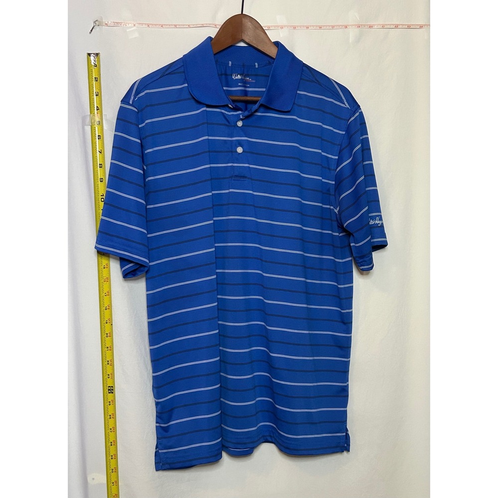 Walter Hagen Mens Golf Polo Shirt Blue Stripe Short Sleeve Performance Top L‎